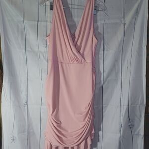 Grace Karin pink sleeveless V-neck faux wrap dress with ruched sides